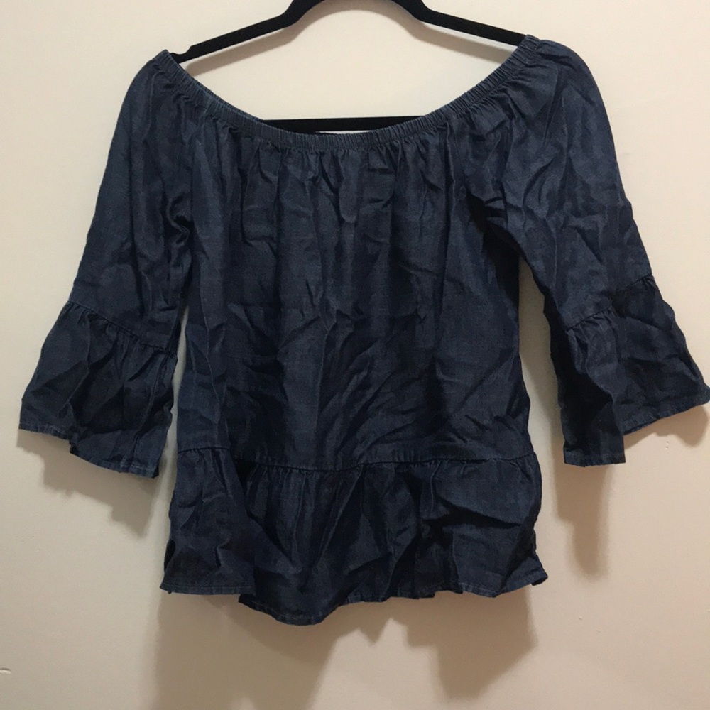 Chambray off-the-shoulder top